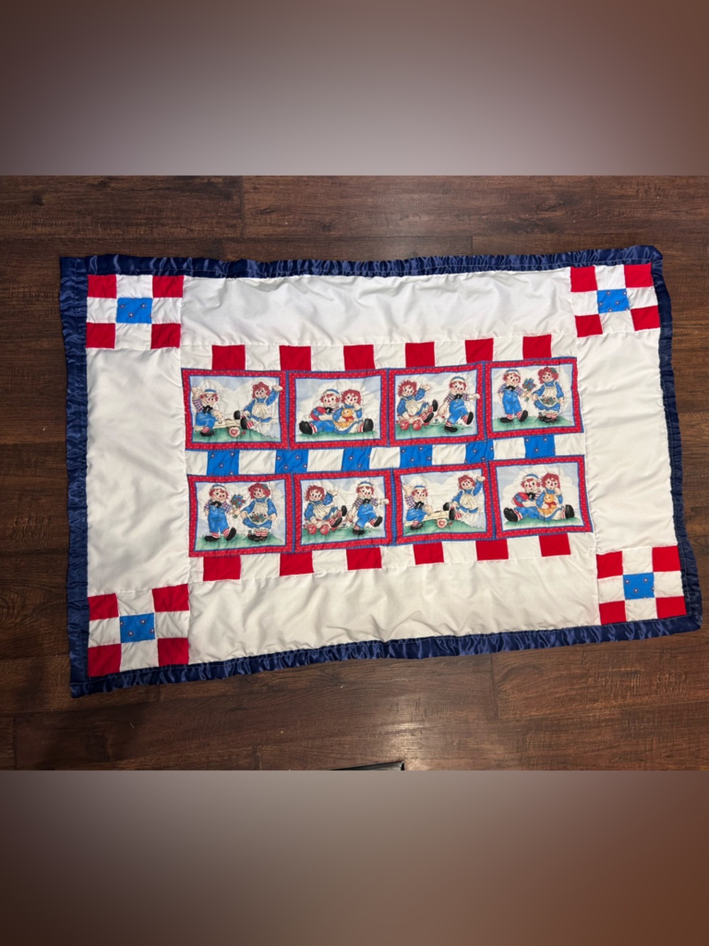 Raggedy Ann & Andy Red, White & Blue Patchwork Baby Quilt